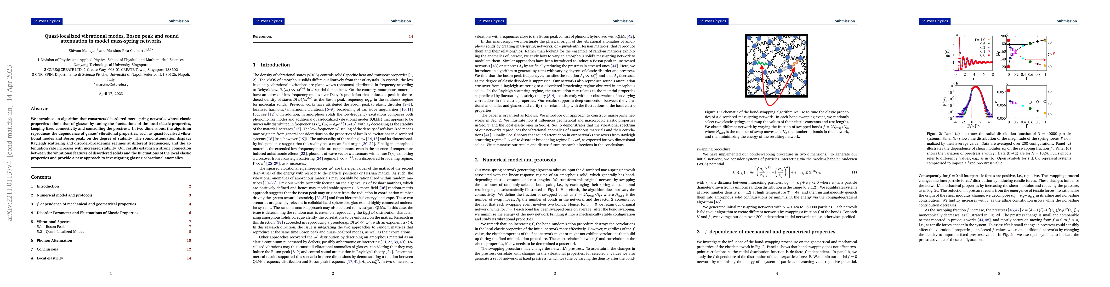 Thumbnail for Quasi-localized vibrational modes, Boson peak and sound attenuation in
  model mass-spring networks