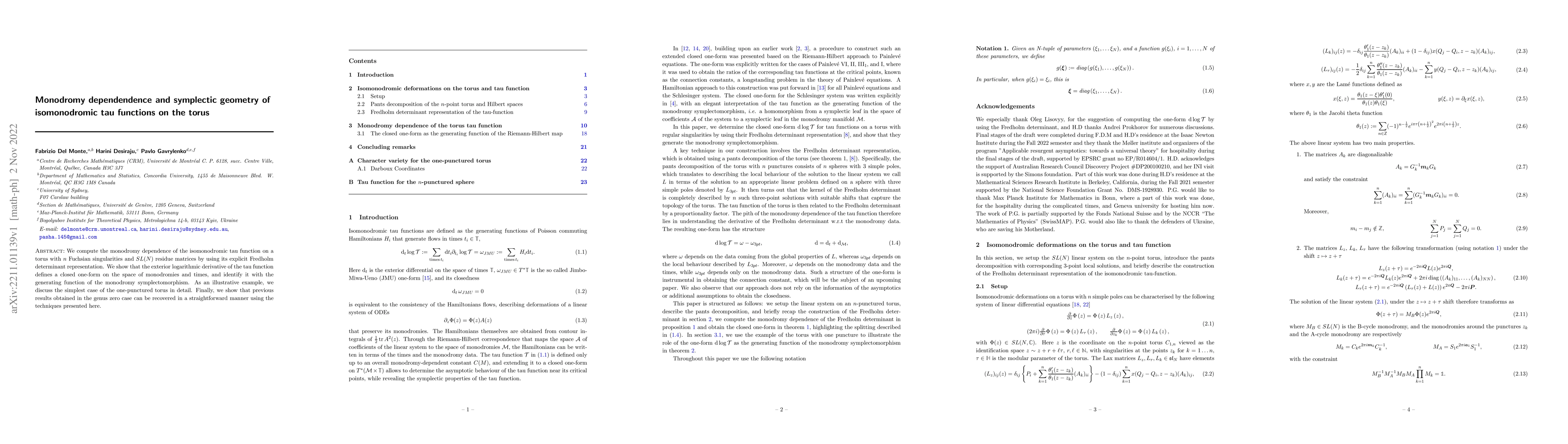 Thumbnail for Monodromy dependence and symplectic geometry of isomonodromic tau
  functions on the torus