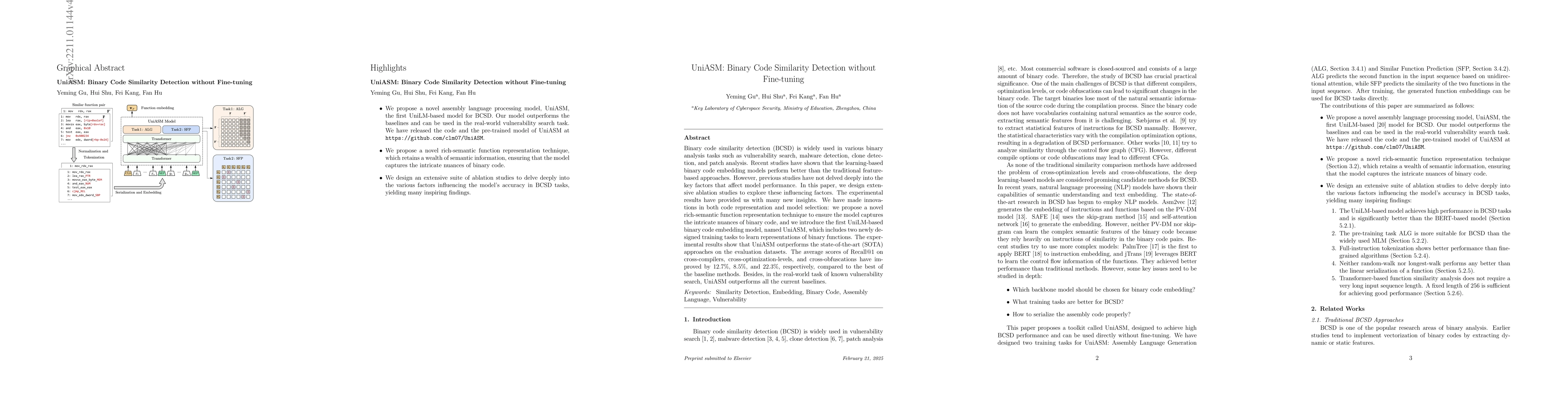Thumbnail for UniASM: Binary Code Similarity Detection without Fine-tuning