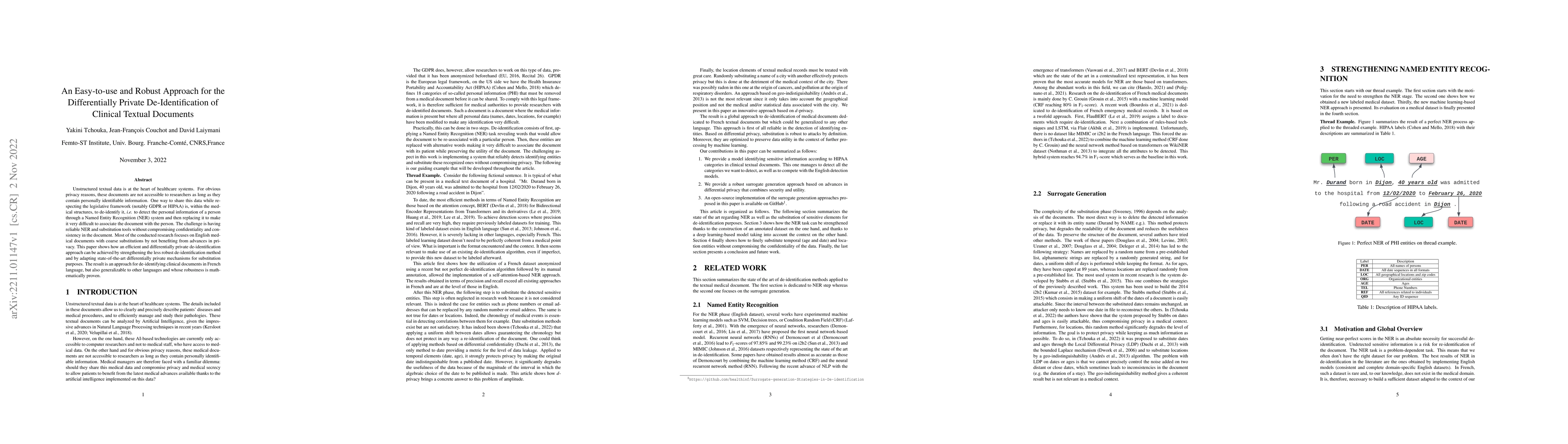 Thumbnail for An Easy-to-use and Robust Approach for the Differentially Private
  De-Identification of Clinical Textual Documents