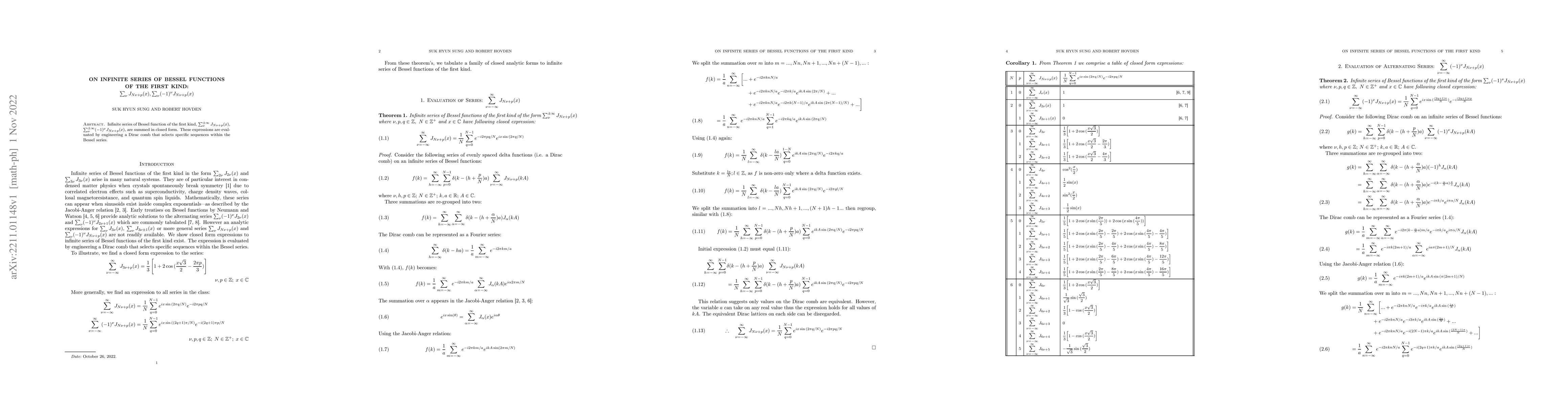 Thumbnail for On Infinite Series of Bessel functions of the First Kind: $\sum_\nu
  J_{N\nu+p}(x), \sum_\nu (-1)^\nu J_{N\nu+p}(x)$