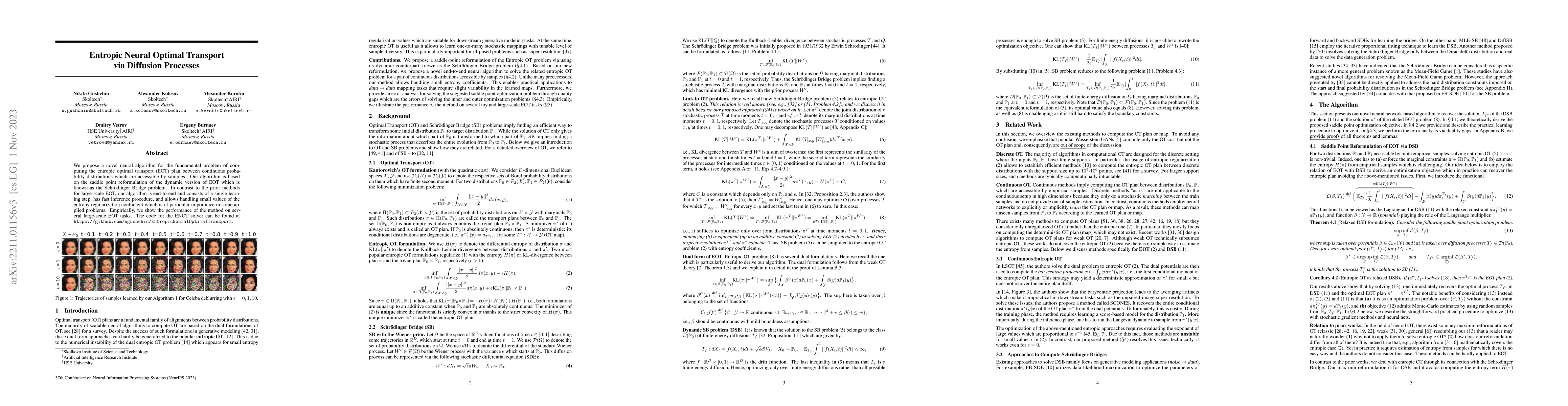Thumbnail for Entropic Neural Optimal Transport via Diffusion Processes