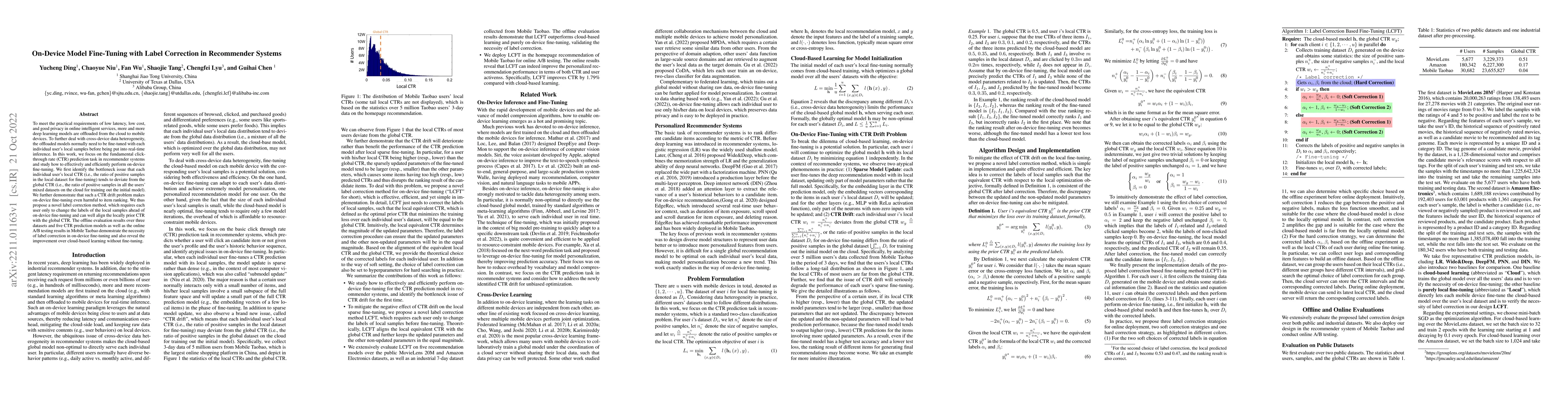 Thumbnail for On-Device Model Fine-Tuning with Label Correction in Recommender Systems