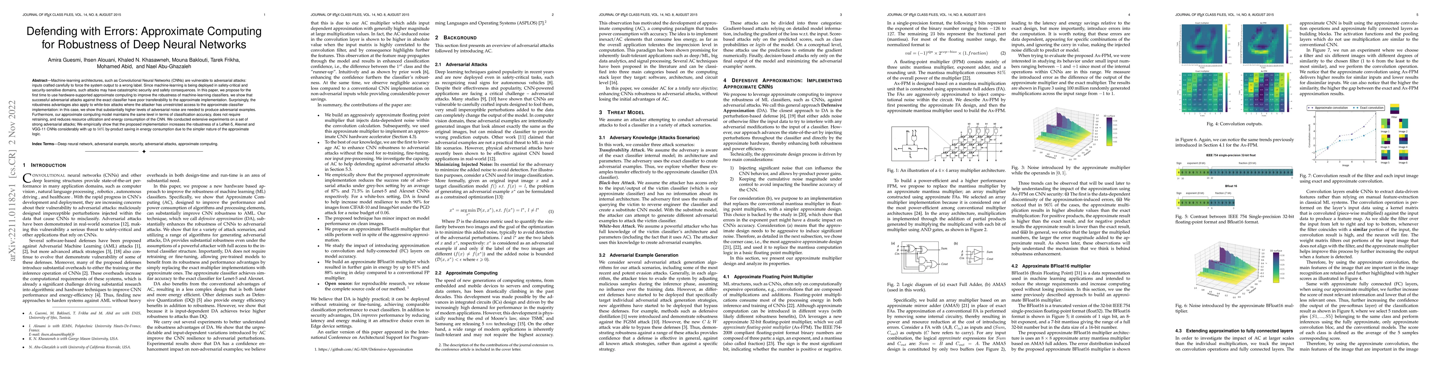 Thumbnail for Defending with Errors: Approximate Computing for Robustness of Deep
  Neural Networks