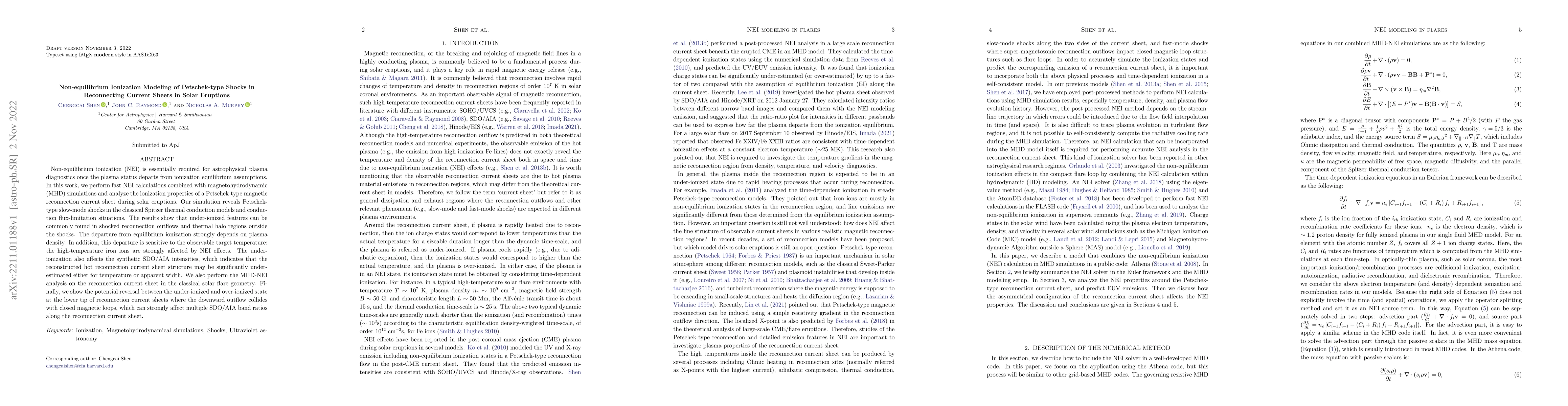 Thumbnail for Non-equilibrium Ionization Modeling of Petschek-type Shocks in
  Reconnecting Current Sheets in Solar Eruptions