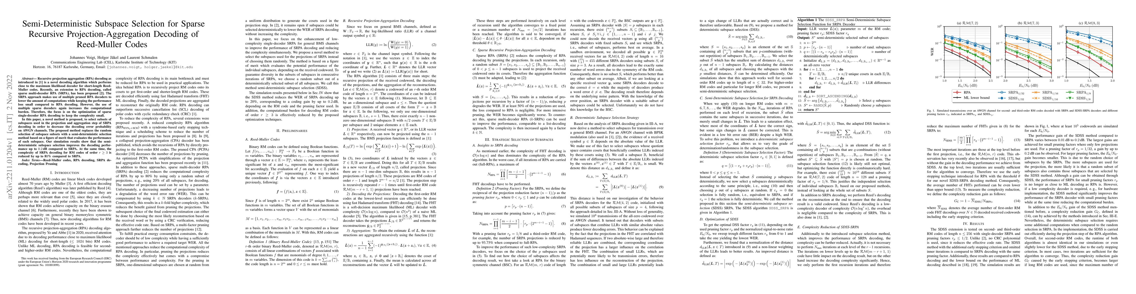 Thumbnail for Semi-Deterministic Subspace Selection for Sparse Recursive
  Projection-Aggregation Decoding of Reed-Muller Codes