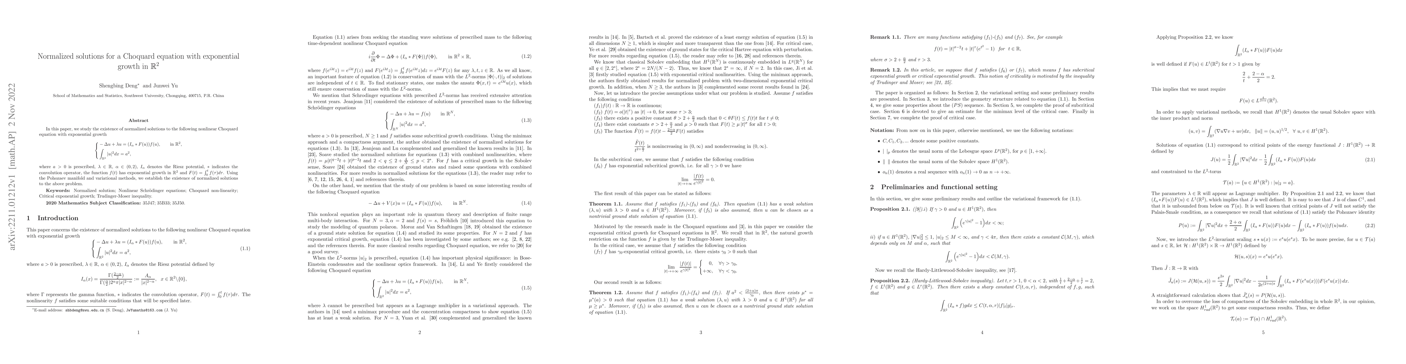 Thumbnail for Normalized solutions for a Choquard equation with exponential growth in
  $\mathbb{R}^{2}$