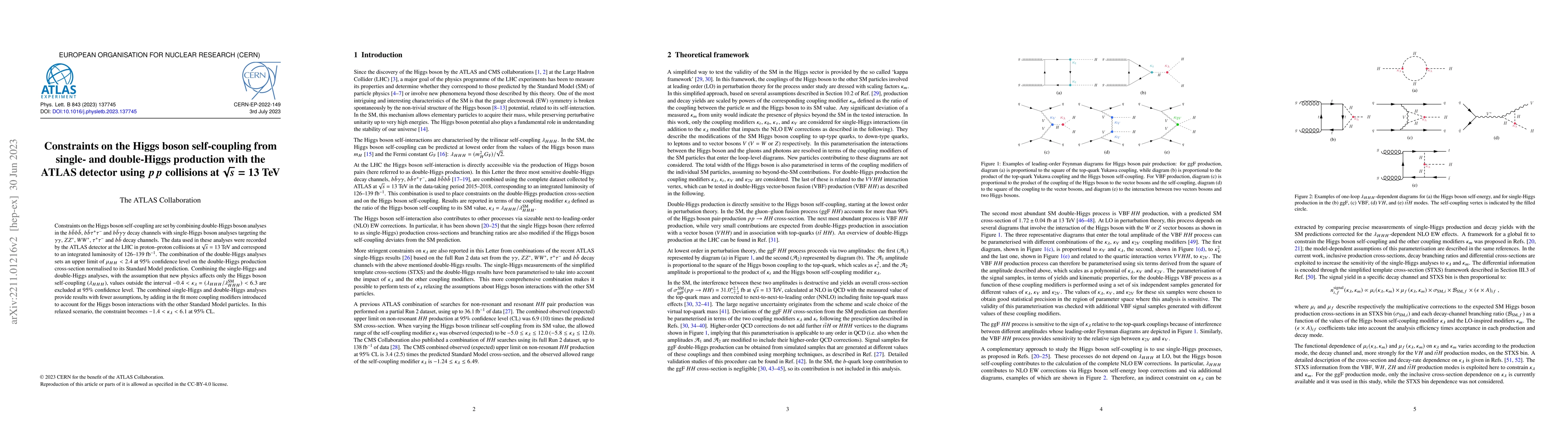 Thumbnail for Constraints on the Higgs boson self-coupling from single- and
  double-Higgs production with the ATLAS detector using $pp$ collisions at
  $\sqrt{s}=13$ TeV