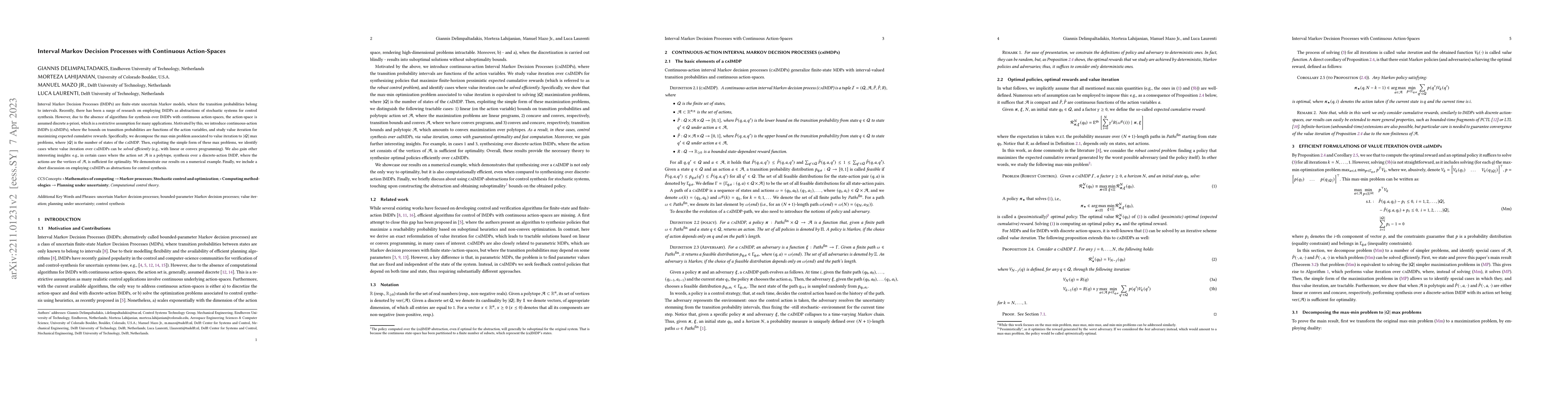 Thumbnail for Interval Markov Decision Processes with Continuous Action-Spaces
