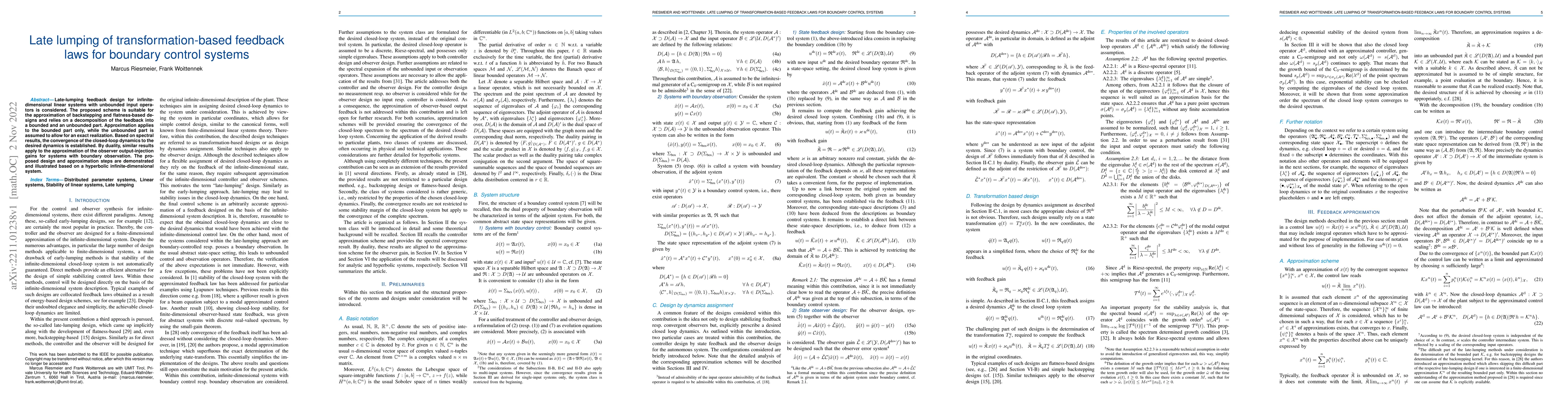 Thumbnail for Late lumping of transformation-based feedback laws for boundary control
  systems