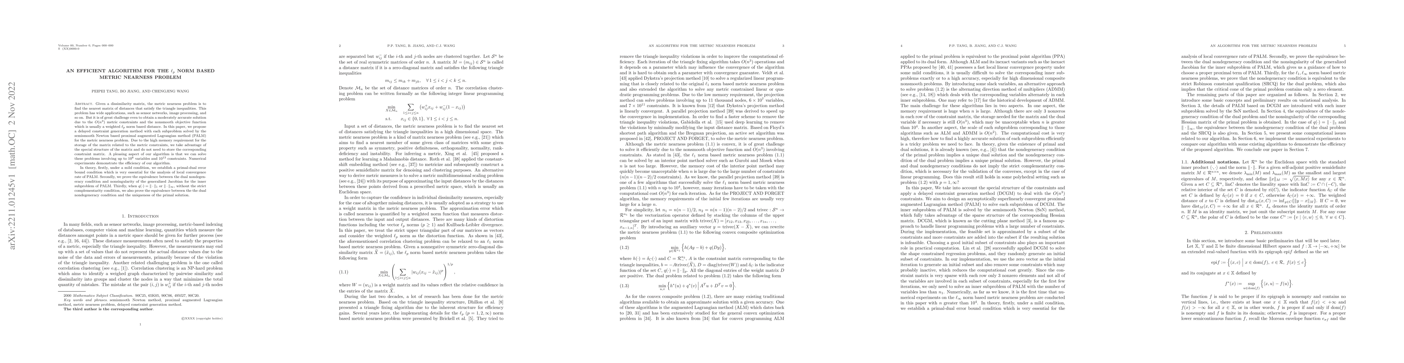 Thumbnail for An efficient algorithm for the $\ell_{p}$ norm based metric nearness
  problem