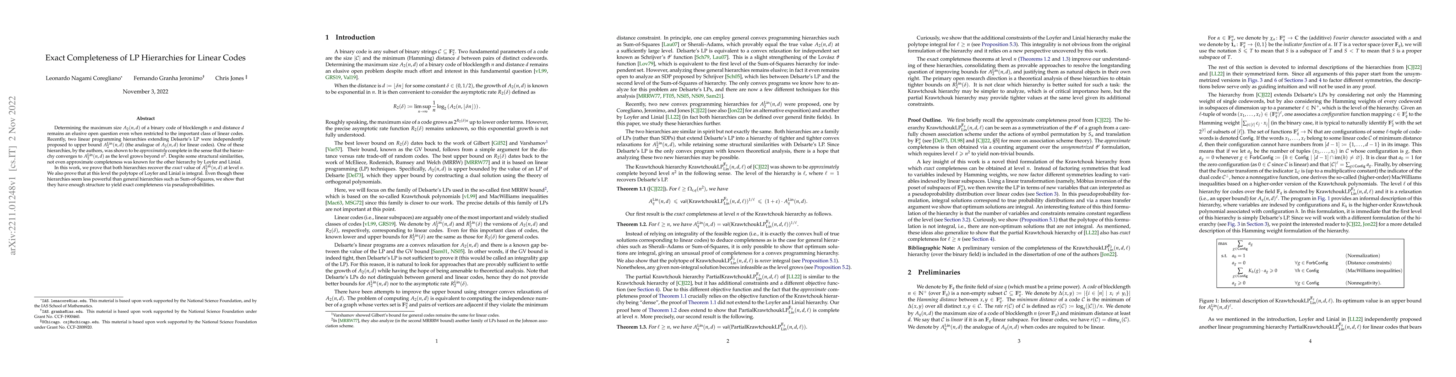 Thumbnail for Exact Completeness of LP Hierarchies for Linear Codes