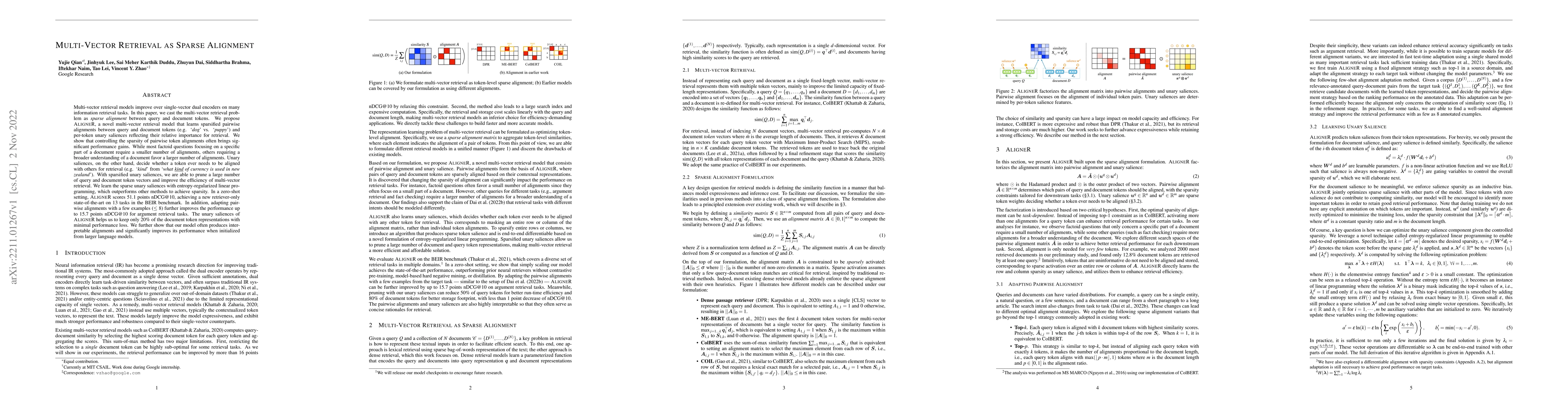 Thumbnail for Multi-Vector Retrieval as Sparse Alignment