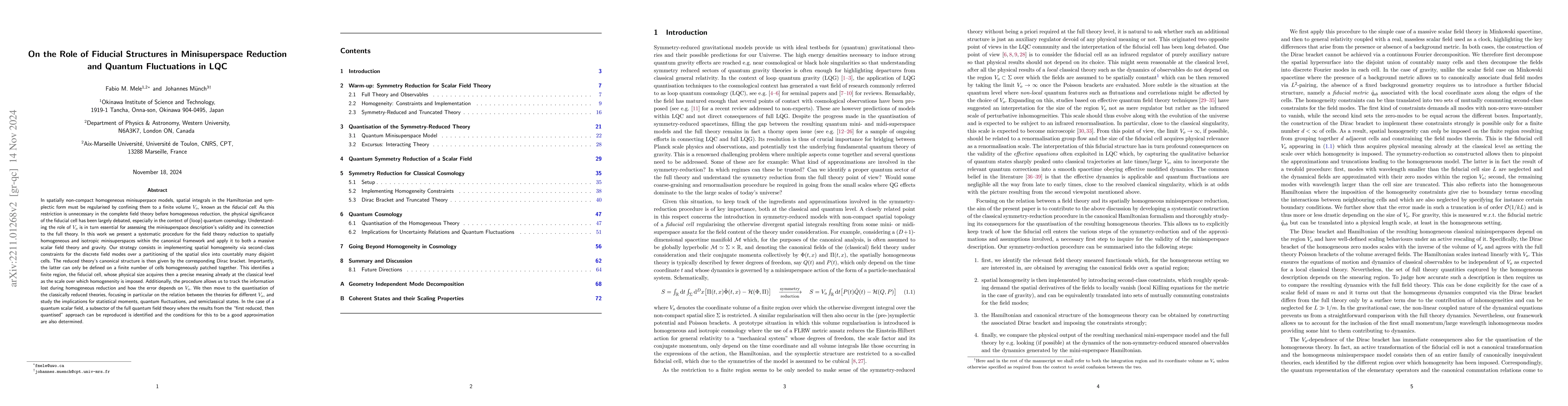 Thumbnail for On the Role of Fiducial Structures in Minisuperspace Reduction and
  Quantum Fluctuations in LQC