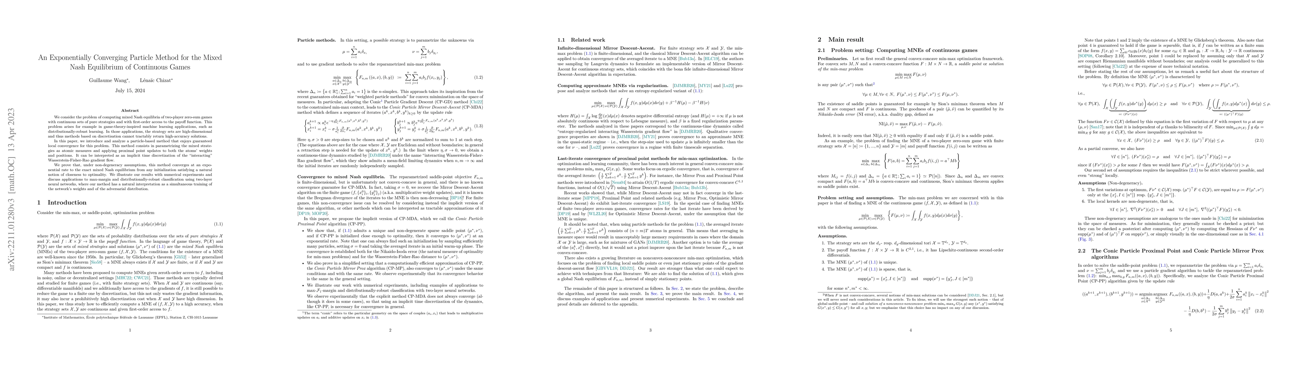 Thumbnail for An Exponentially Converging Particle Method for the Mixed Nash
  Equilibrium of Continuous Games