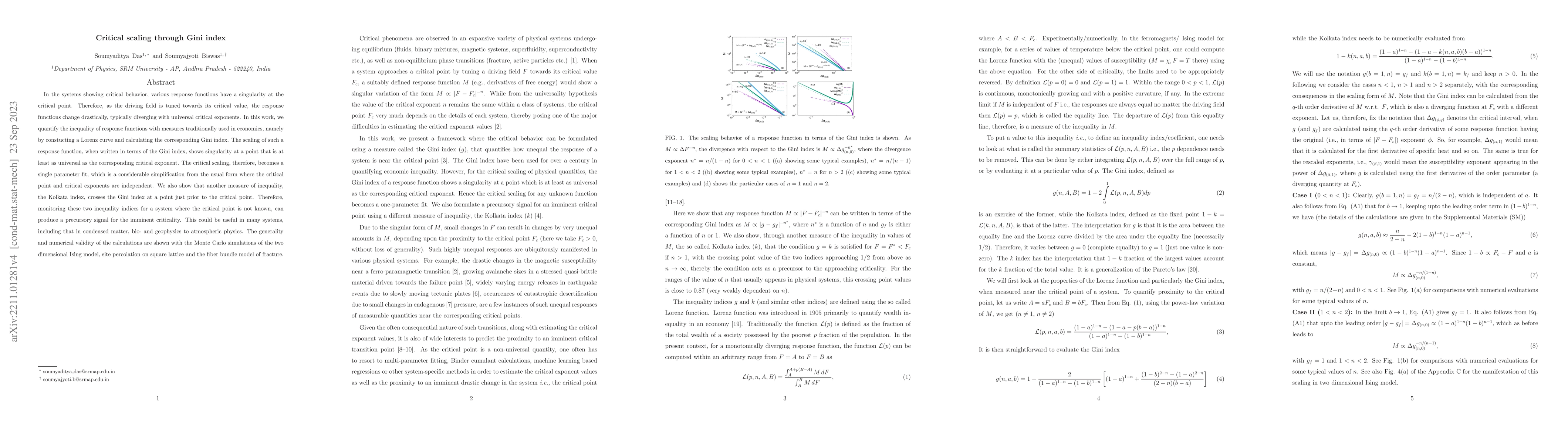 Thumbnail for Critical scaling through Gini index