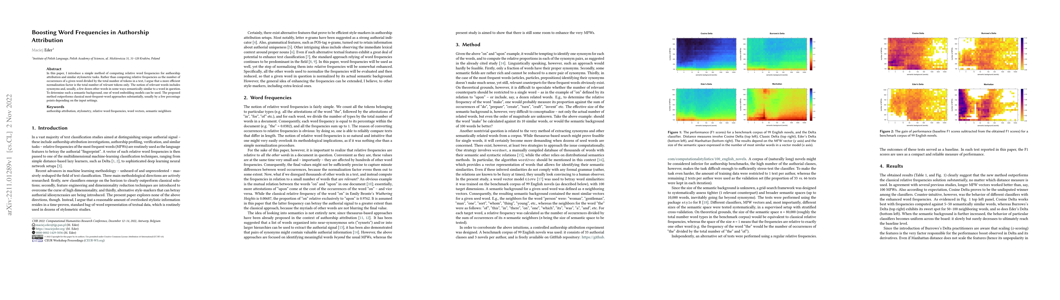 Thumbnail for Boosting word frequencies in authorship attribution