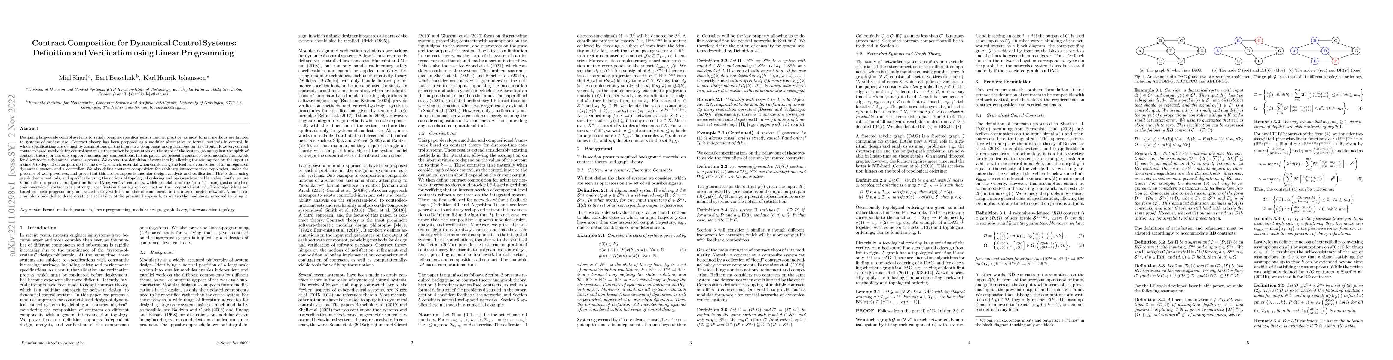 Thumbnail for Contract Composition for Dynamical Control Systems: Definition and
  Verification using Linear Programming