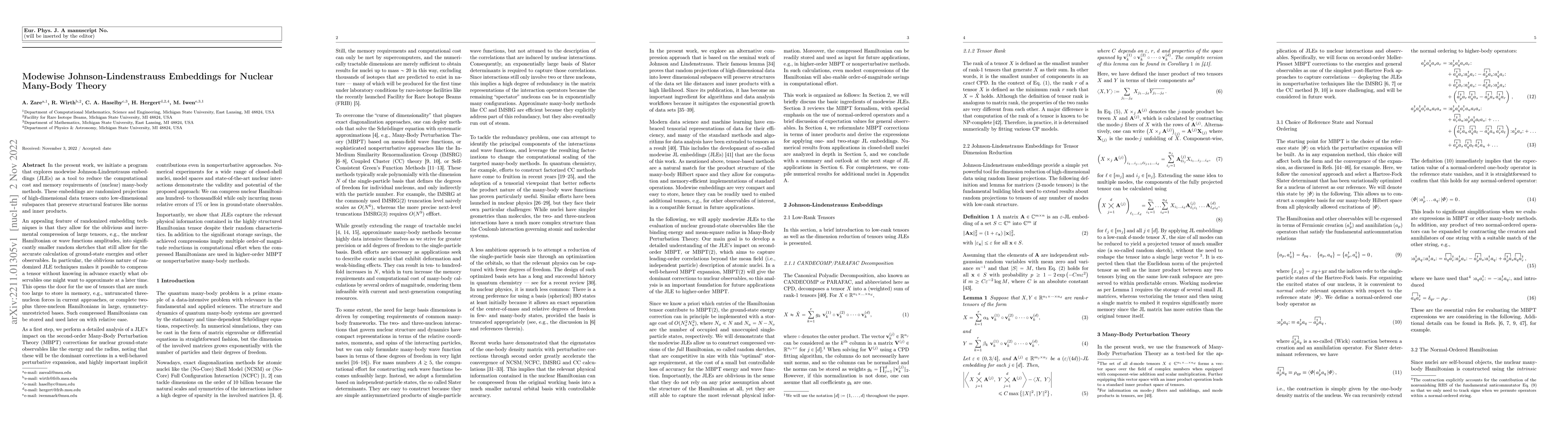 Thumbnail for Modewise Johnson-Lindenstrauss Embeddings for Nuclear Many-Body Theory