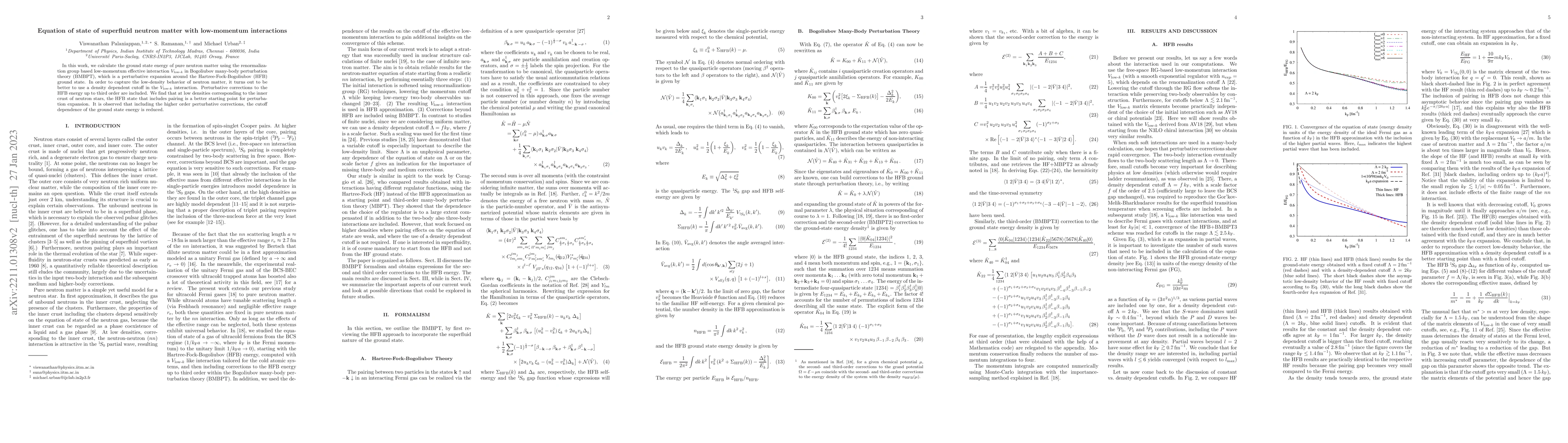 Thumbnail for Equation of state of superfluid neutron matter with low-momentum
  interactions