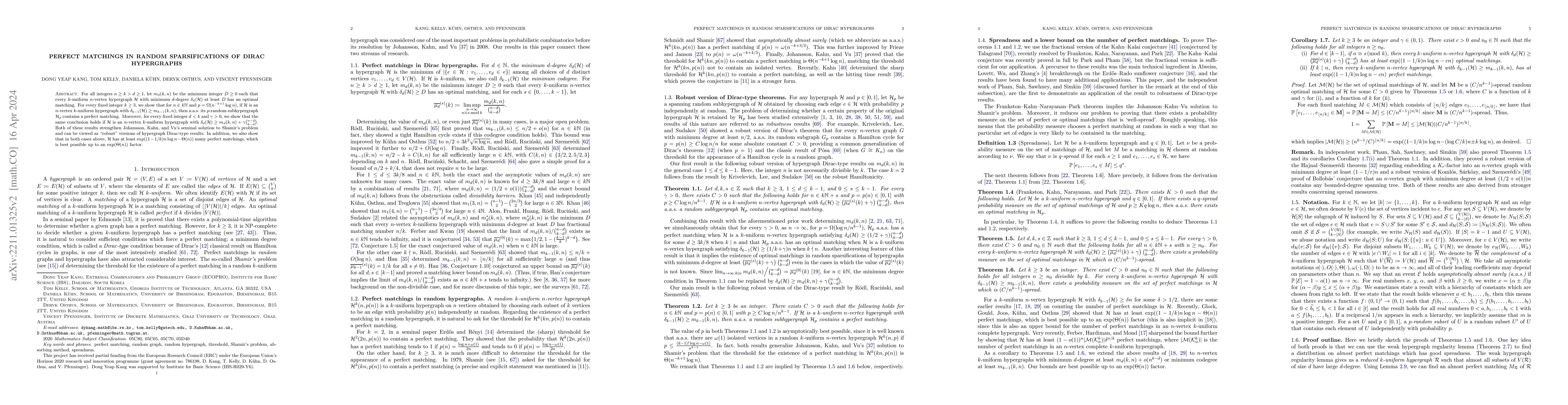 Thumbnail for Perfect matchings in random sparsifications of Dirac hypergraphs
