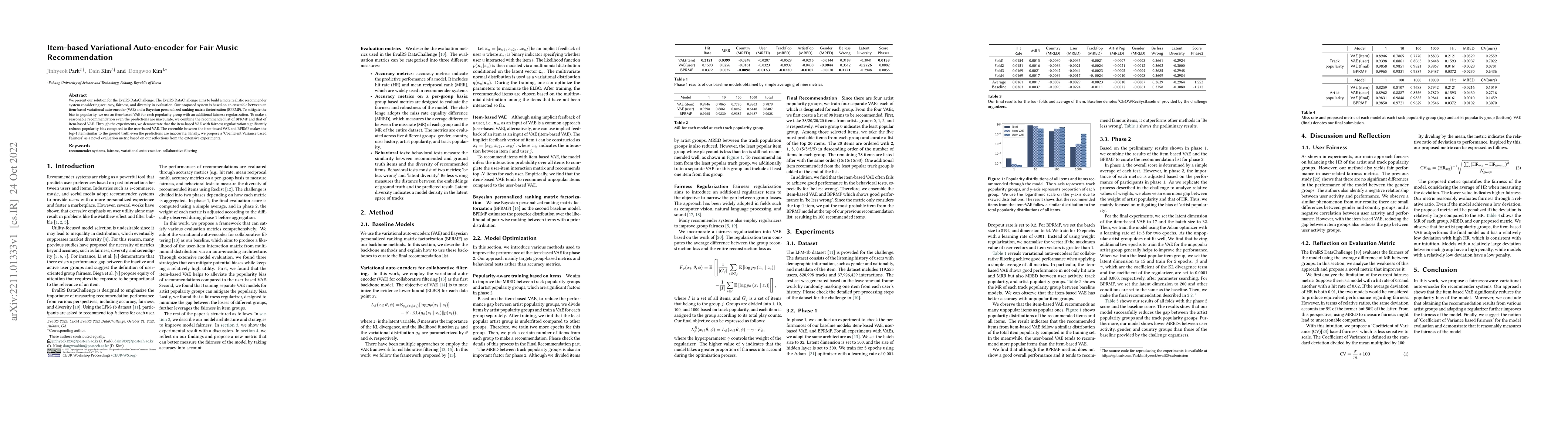 Thumbnail for Item-based Variational Auto-encoder for Fair Music Recommendation