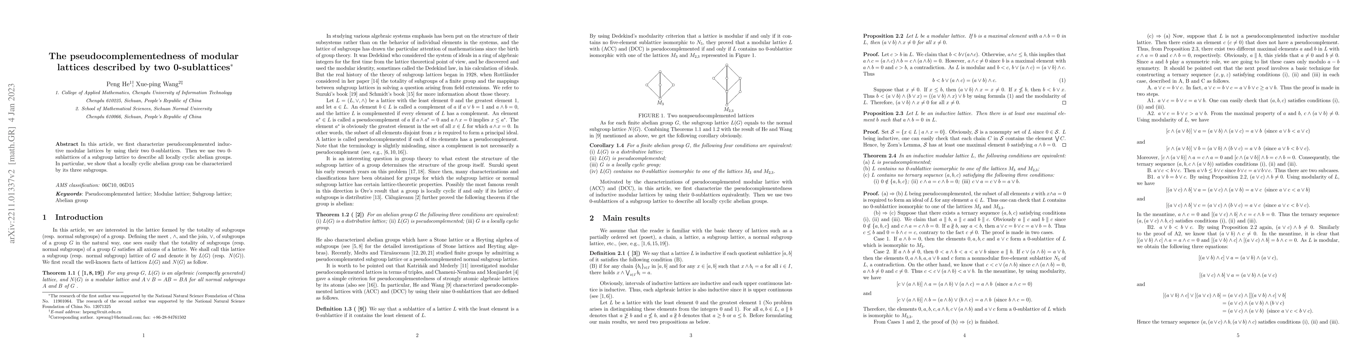 Thumbnail for The pseudocomplementedness of modular lattices described by two
  0-sublattices