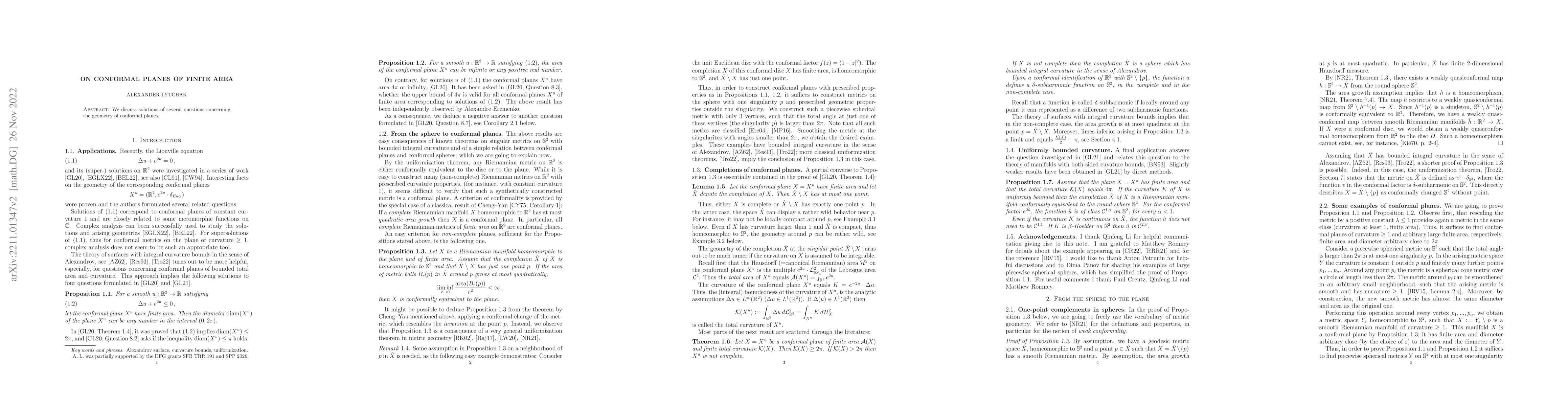 Thumbnail for On conformal planes of finite area