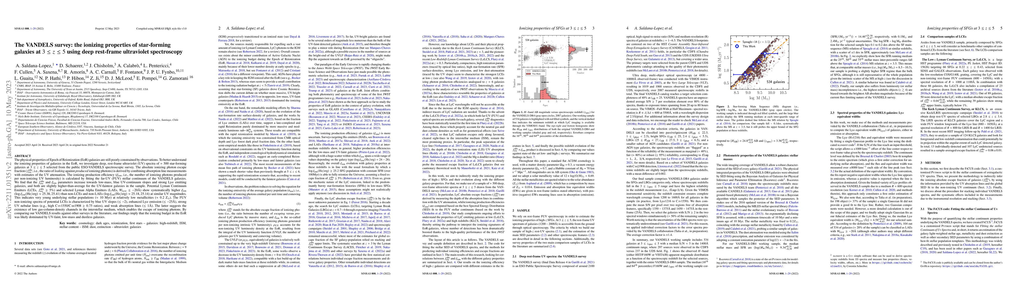 Thumbnail for The VANDELS survey: the ionizing properties of star-forming galaxies at
  $3 \leq z \leq 5$ using deep rest-frame ultraviolet spectroscopy