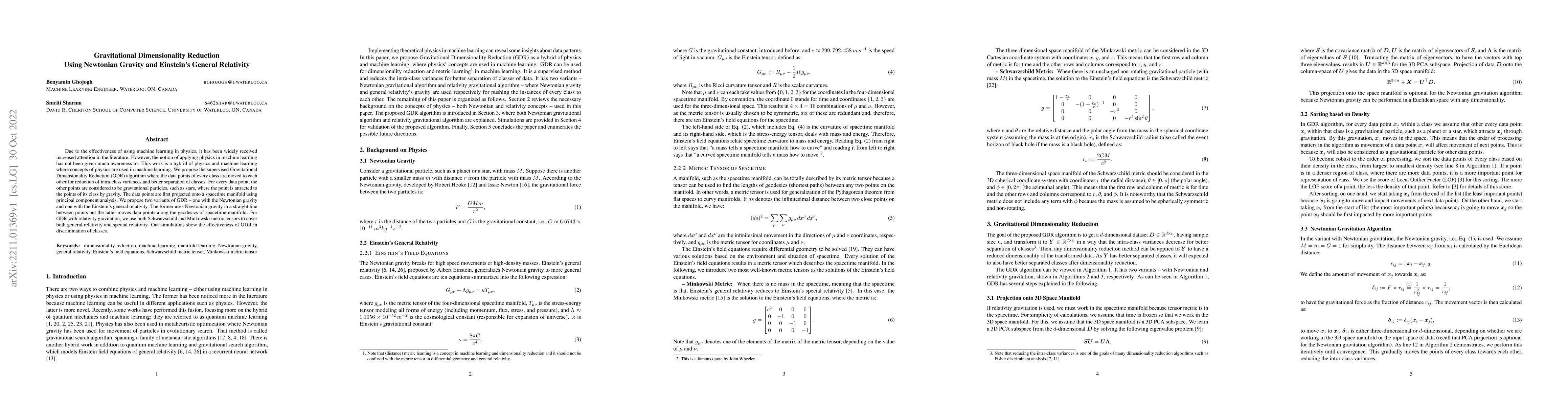 Thumbnail for Gravitational Dimensionality Reduction Using Newtonian Gravity and
  Einstein's General Relativity