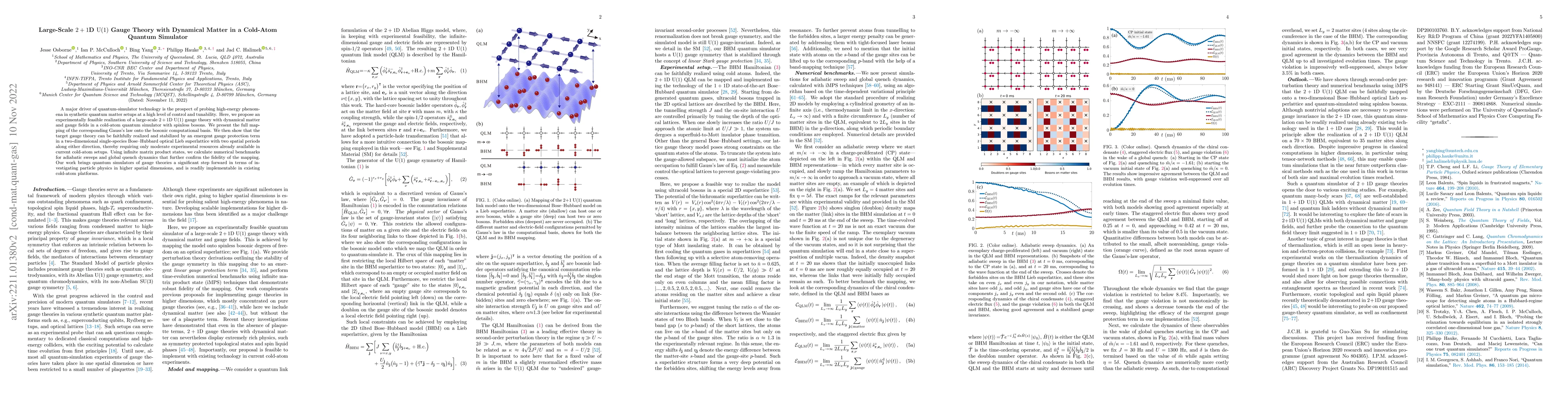 Thumbnail for Large-Scale $2+1$D $\mathrm{U}(1)$ Gauge Theory with Dynamical Matter in
  a Cold-Atom Quantum Simulator