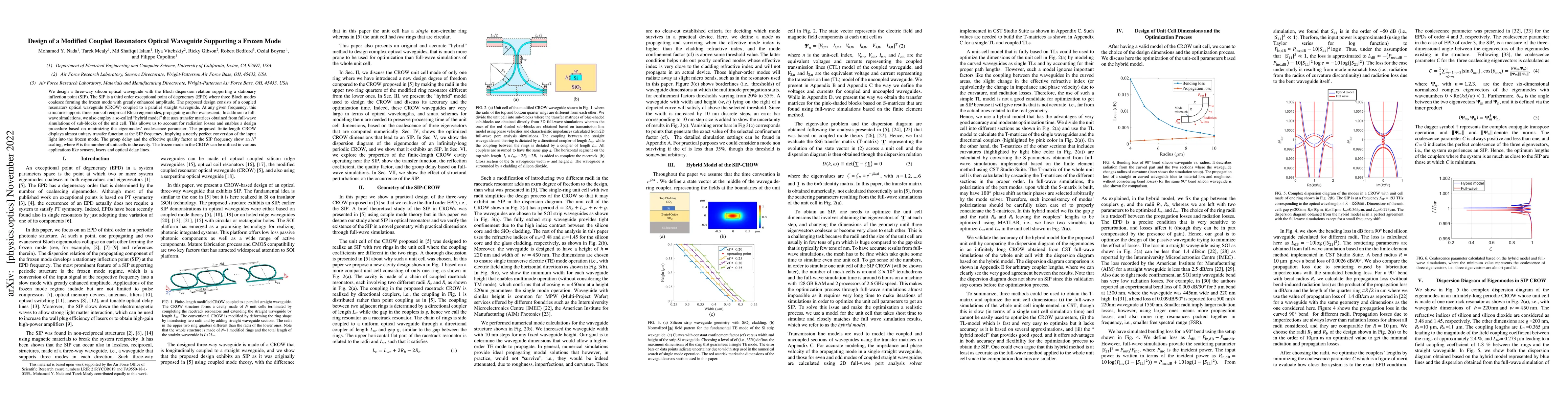 Thumbnail for Design of a Modified Coupled Resonators Optical Waveguide Supporting a
  Frozen Mode