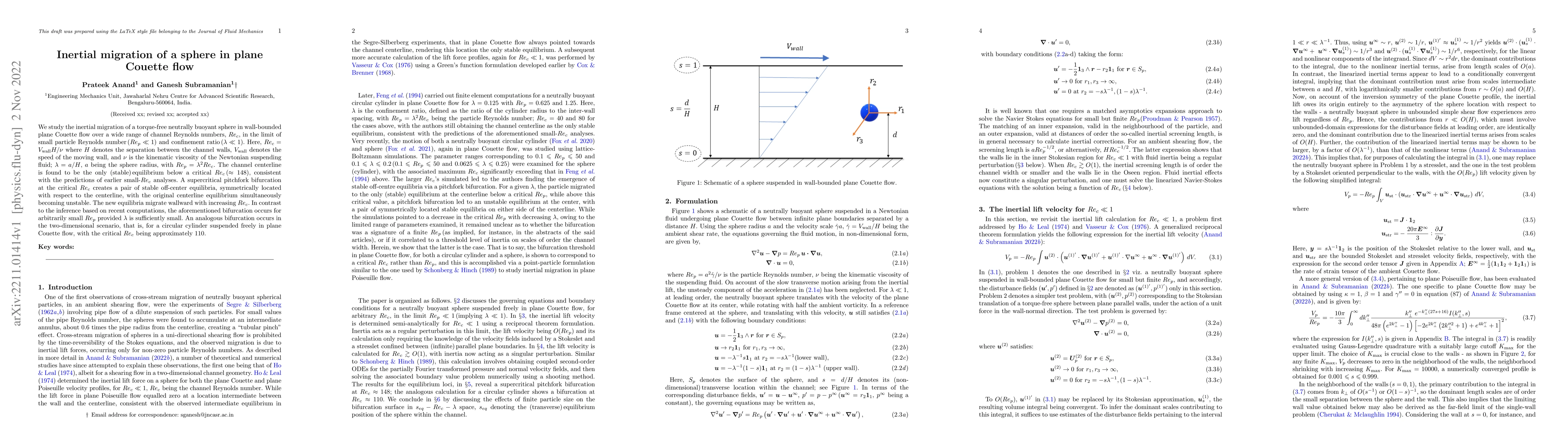 Thumbnail for Inertial migration of a sphere in plane Couette flow