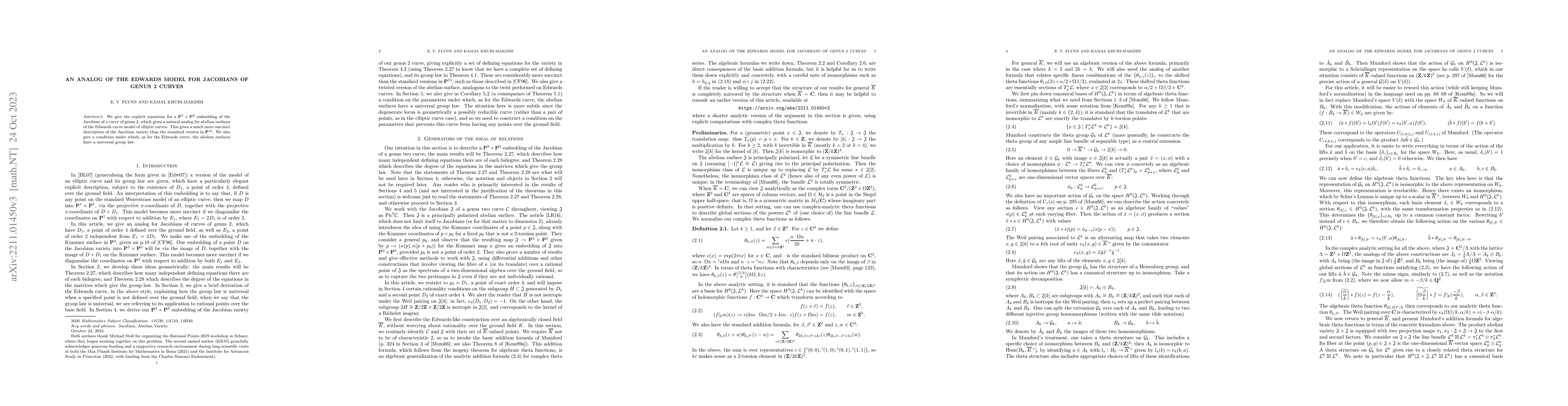 Thumbnail for An analog of the Edwards model for Jacobians of genus 2 curves
