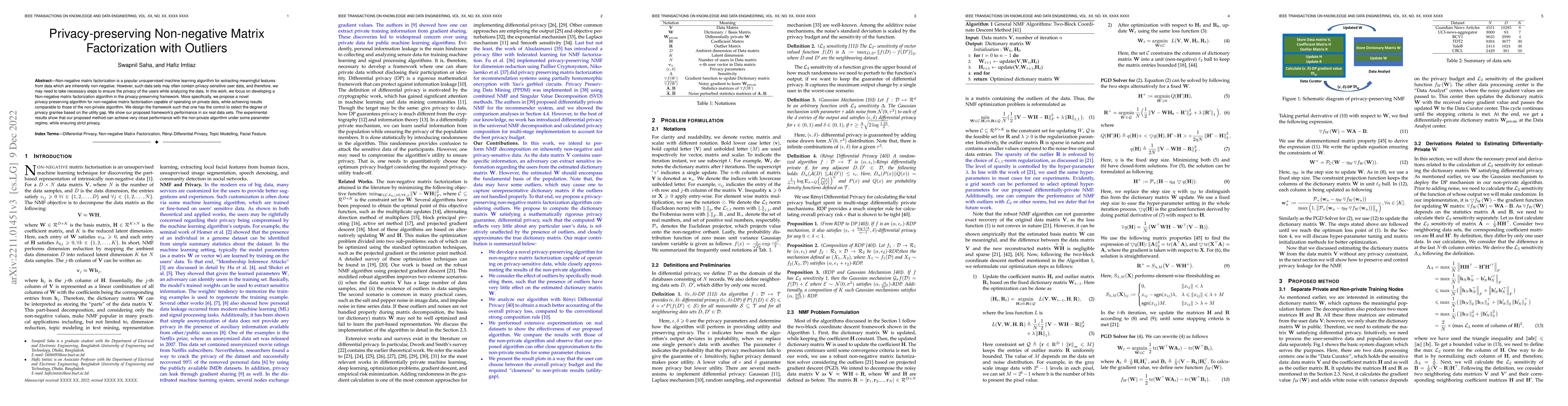 Thumbnail for Privacy-preserving Non-negative Matrix Factorization with Outliers