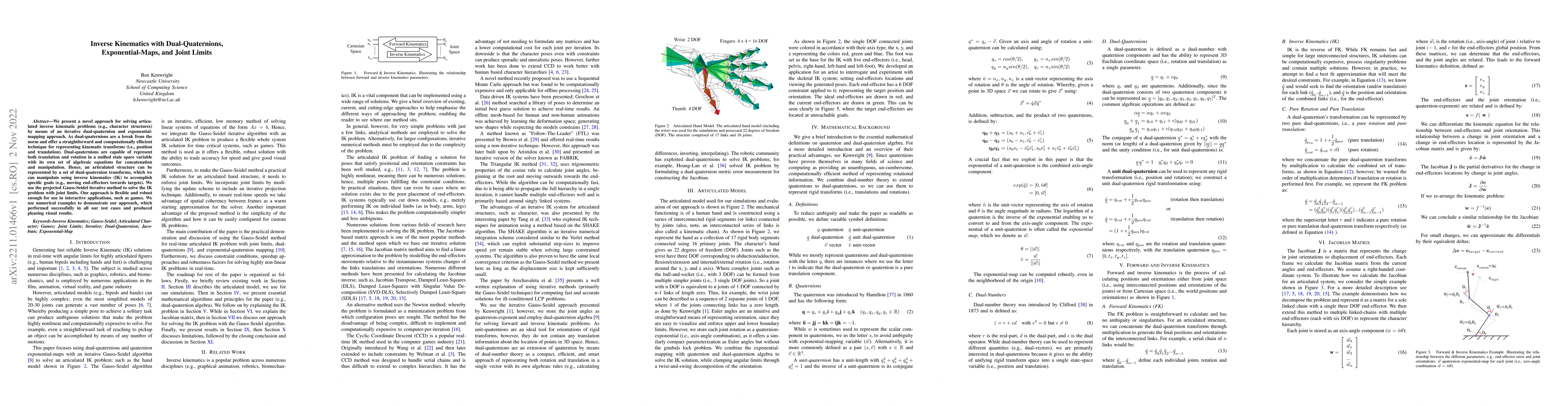 Thumbnail for Inverse Kinematics with Dual-Quaternions, Exponential-Maps, and Joint
  Limits