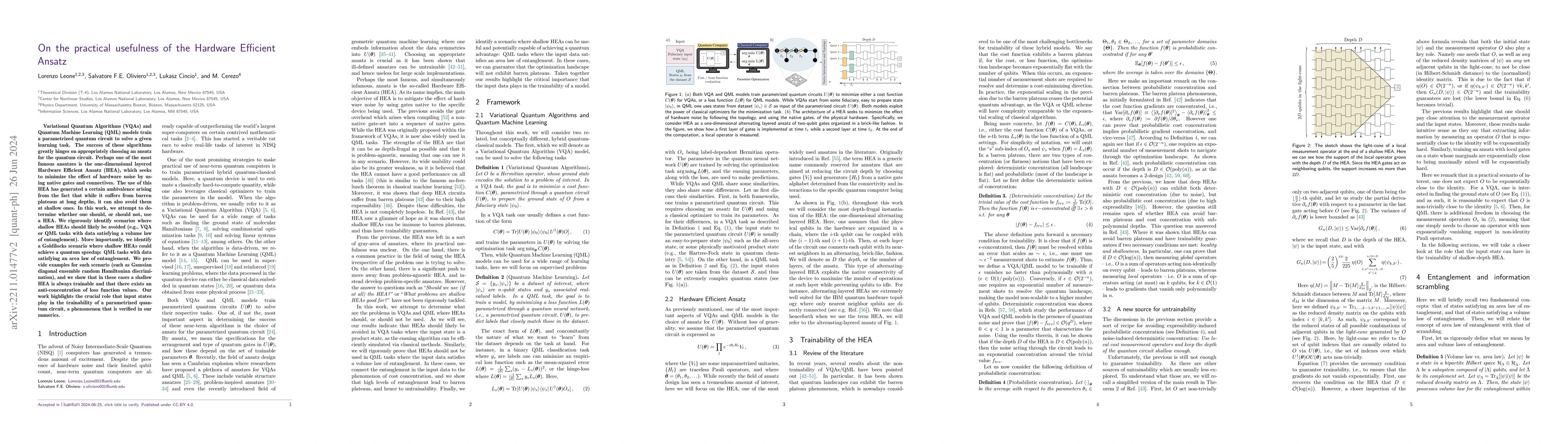 Thumbnail for On the practical usefulness of the Hardware Efficient Ansatz