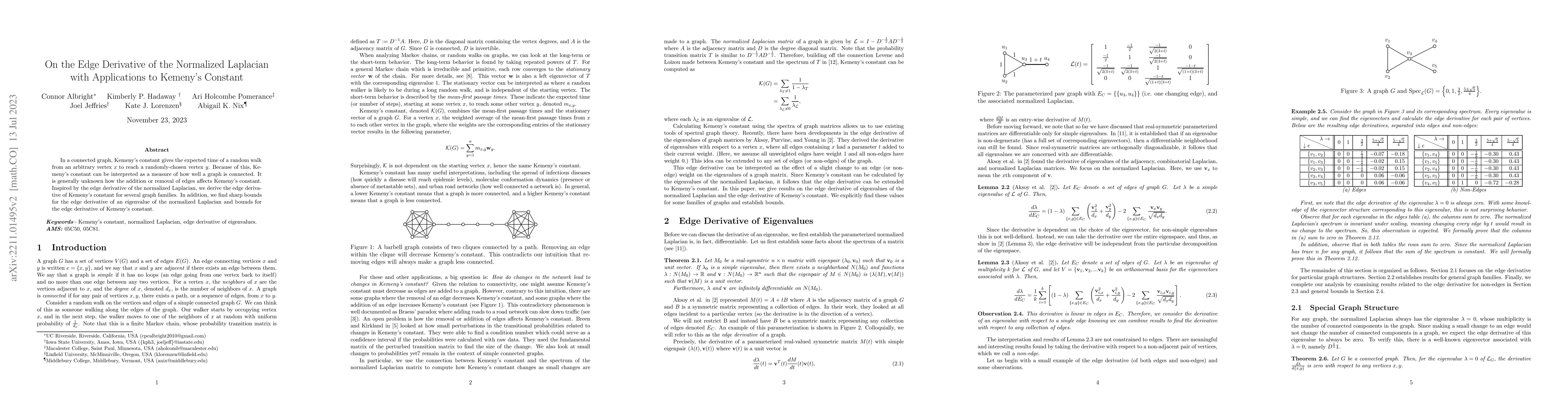 Thumbnail for On the Edge Derivative of the Normalized Laplacian with Applications to
  Kemeny's Constant