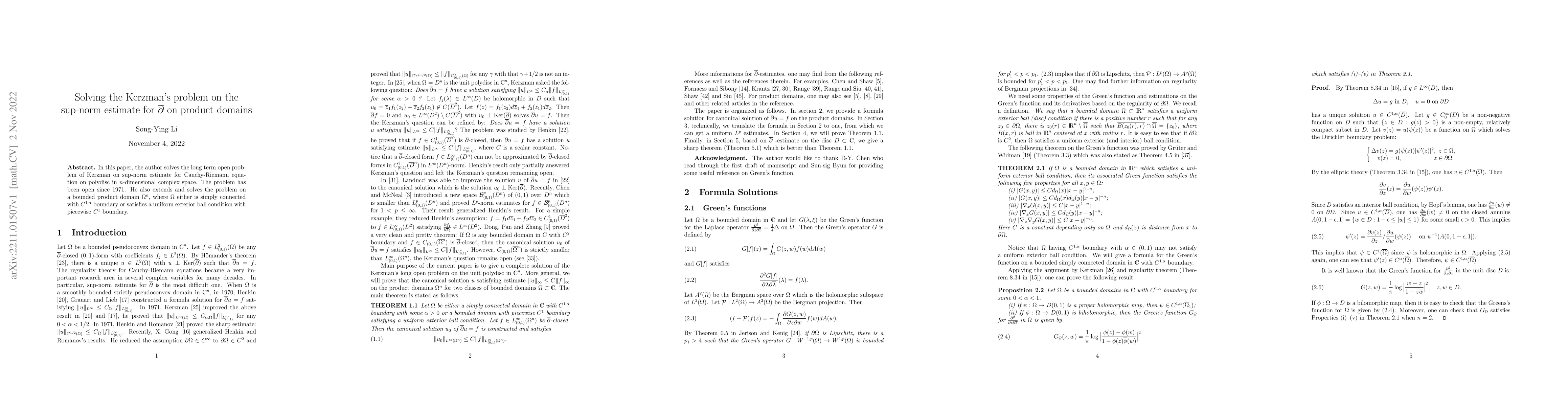 Thumbnail for Solving the Kerzman's problem on the sup-norm estimate for $\dbar$ on
  product domains