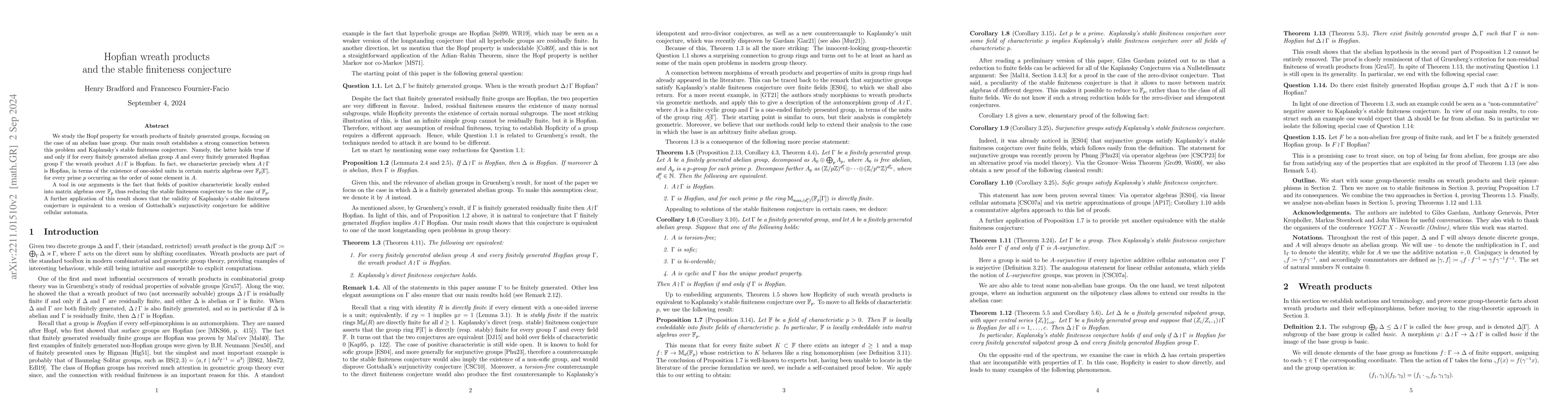 Thumbnail for Hopfian wreath products and the stable finiteness conjecture