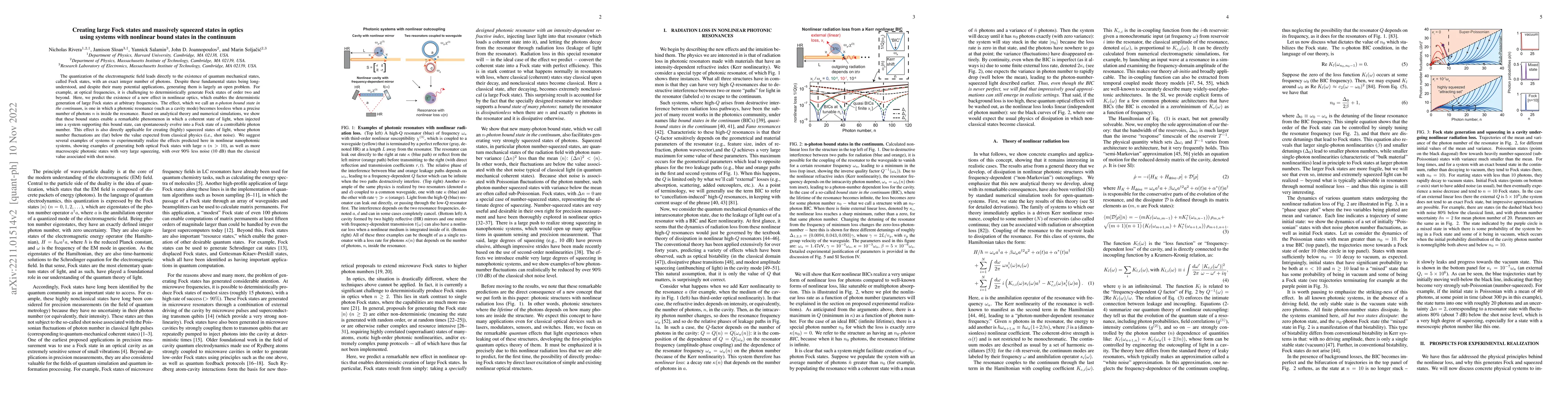 Thumbnail for Creating large Fock states and massively squeezed states in optics using
  systems with nonlinear bound states in the continuum