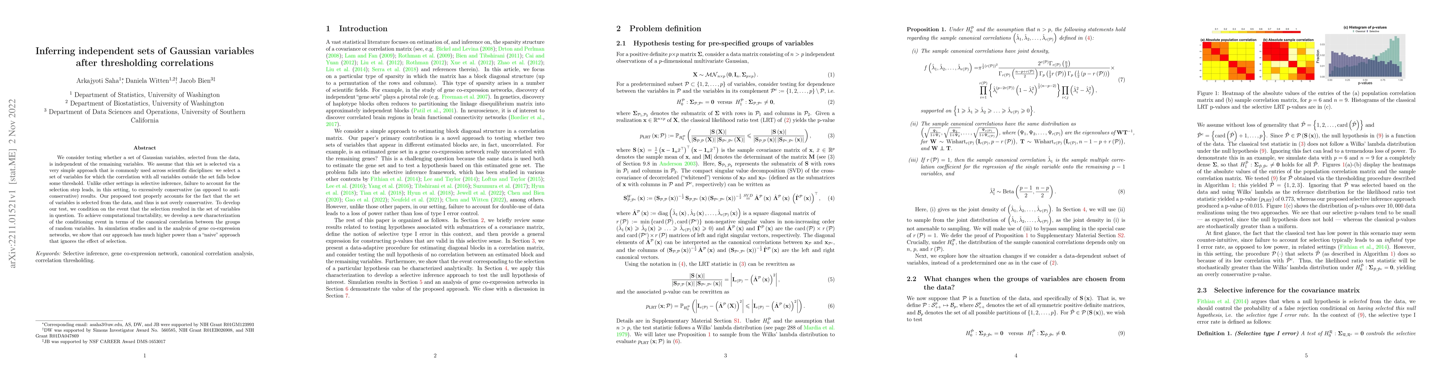Thumbnail for Inferring independent sets of Gaussian variables after thresholding
  correlations