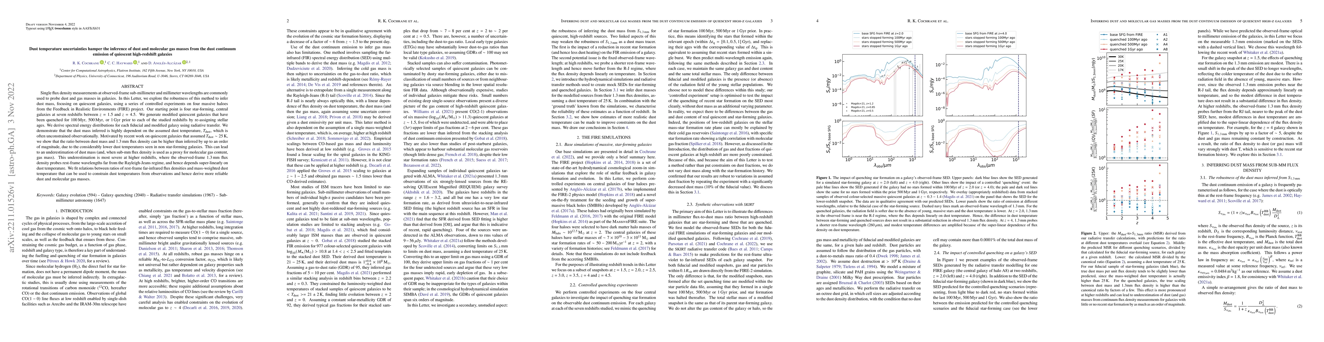 Thumbnail for Dust temperature uncertainties hamper the inference of dust and
  molecular gas masses from the dust continuum emission of quiescent
  high-redshift galaxies