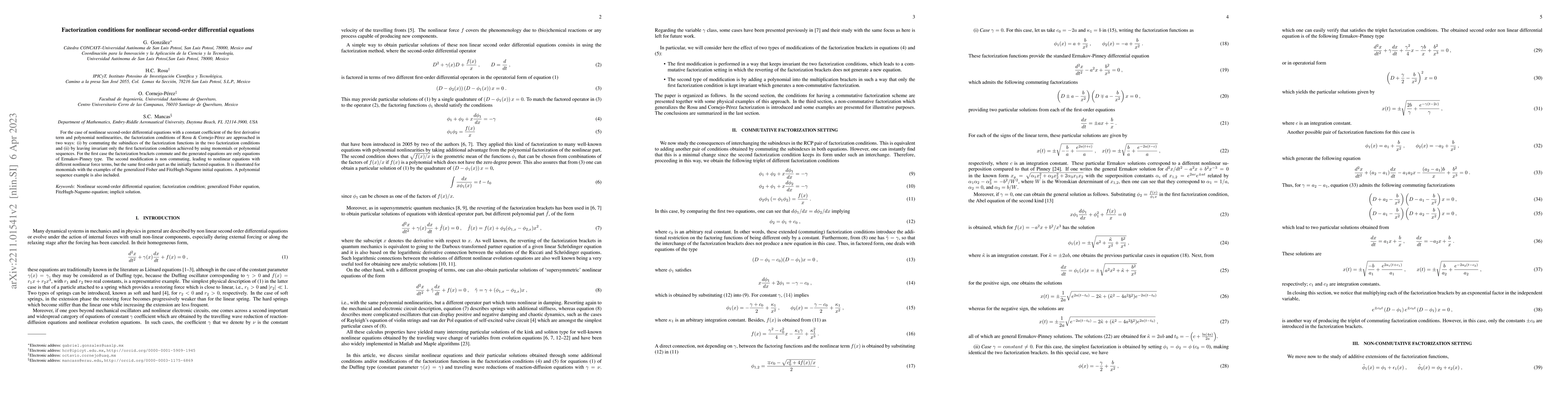 Thumbnail for Factorization conditions for nonlinear second-order differential
  equations