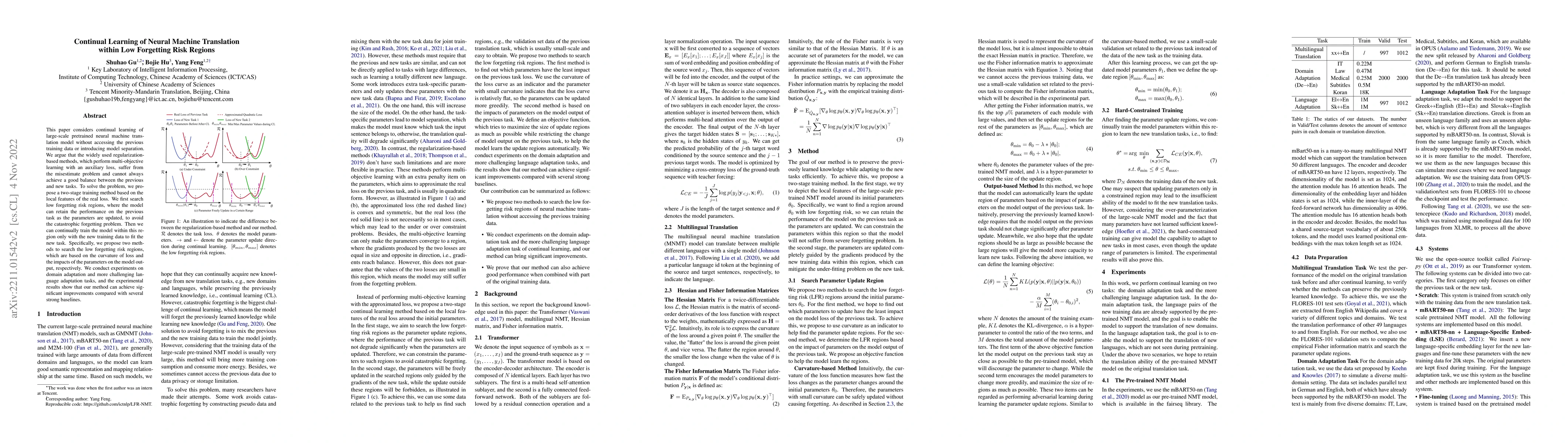 Thumbnail for Continual Learning of Neural Machine Translation within Low Forgetting
  Risk Regions