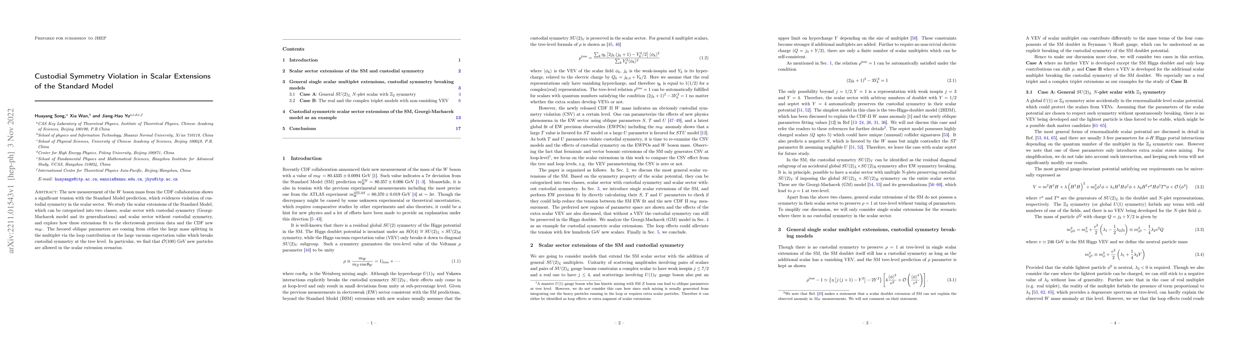 Thumbnail for Custodial Symmetry Violation in Scalar Extensions of the Standard Model