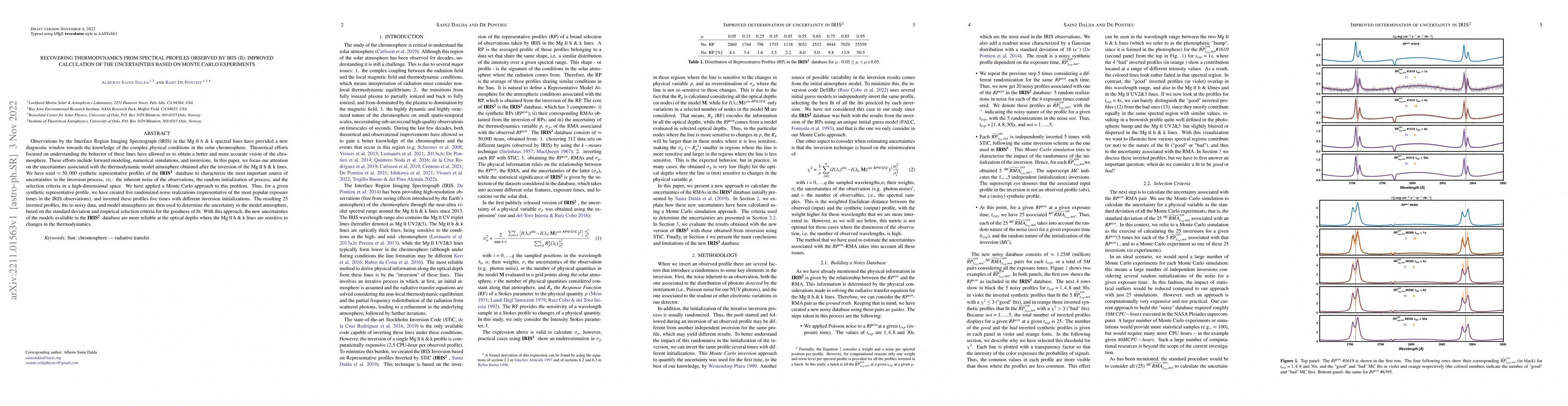 Thumbnail for Recovering thermodynamics from spectral profiles observed by IRIS (II):
  improved calculation of the uncertainties based on Monte Carlo experiments