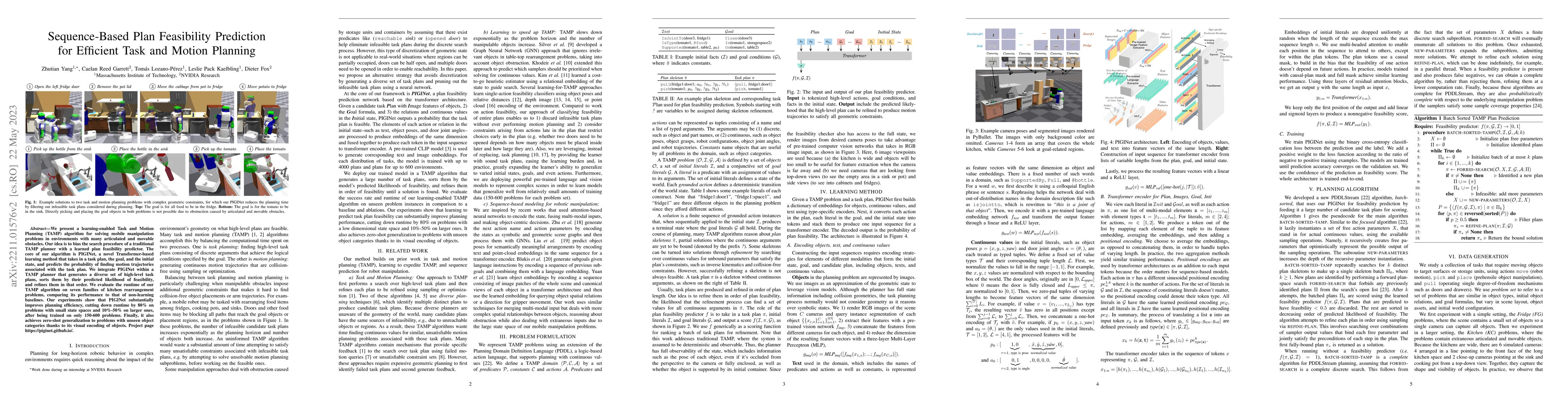 Thumbnail for Sequence-Based Plan Feasibility Prediction for Efficient Task and Motion
  Planning