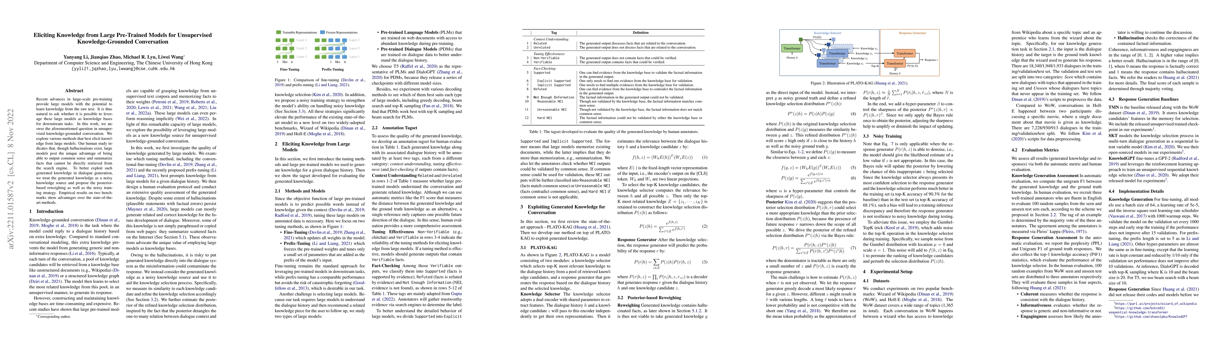 Thumbnail for Eliciting Knowledge from Large Pre-Trained Models for Unsupervised
  Knowledge-Grounded Conversation