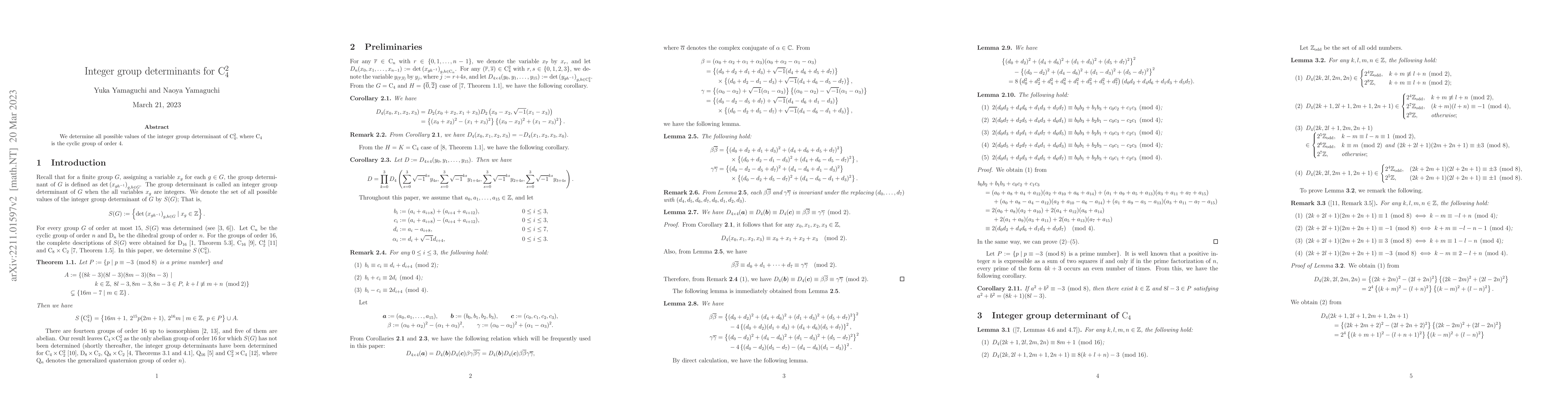 Thumbnail for Integer group determinants for ${\rm C}_{4}^{2}$